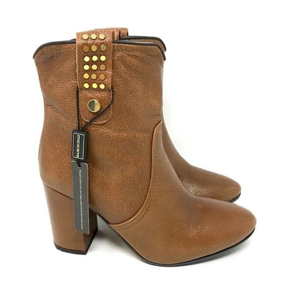 Napoleoni Ankle Boots Booties Brown Leather 8 NEW - Picture 1 of 10